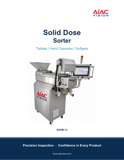Copertina della brochure della selezionatrice di forme farmaceutiche solide